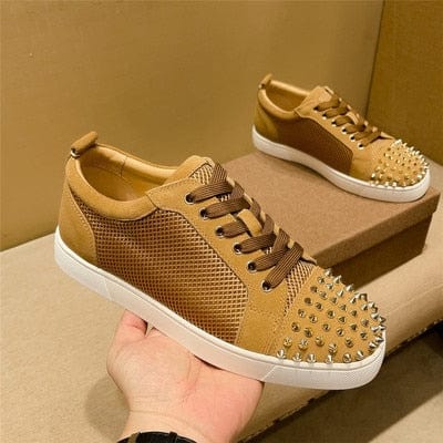 Men's Red Bottom Low-Top Leather Rivet Casual Sneakers 35-48