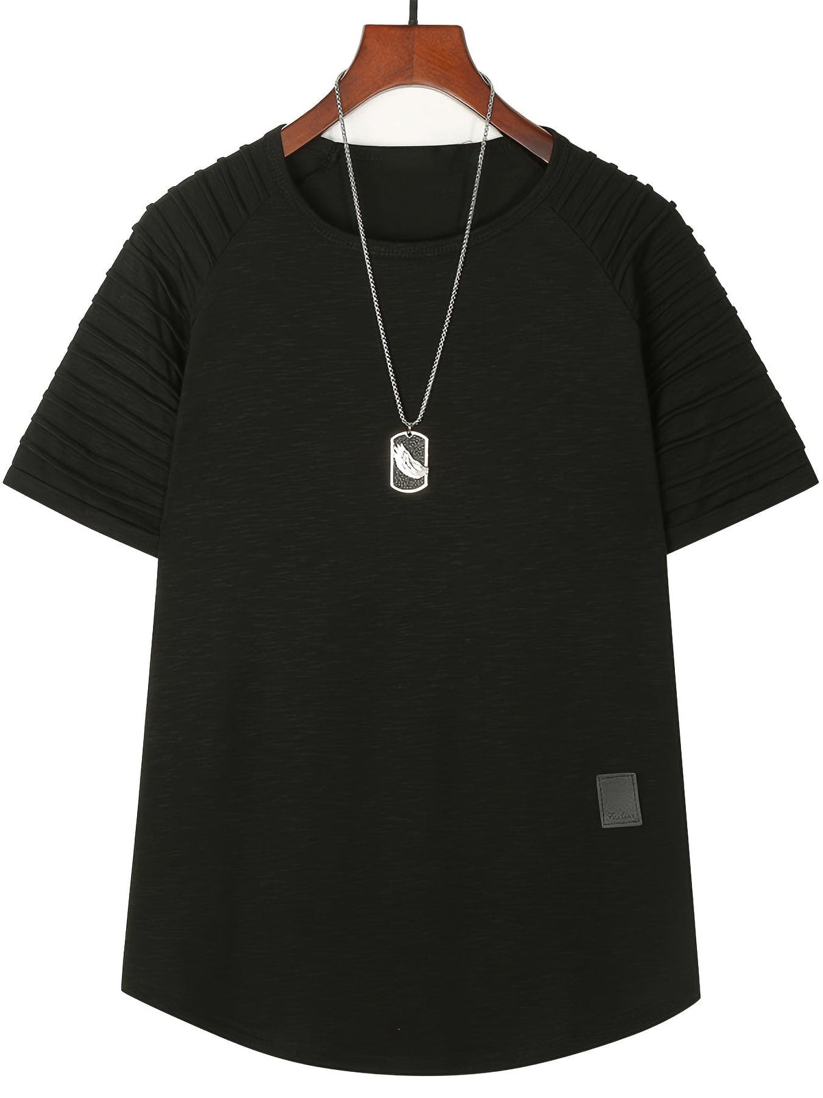 Men's Casual Solid T-shirt With Pleated Raglan Sleeve For Sports Gym Workout