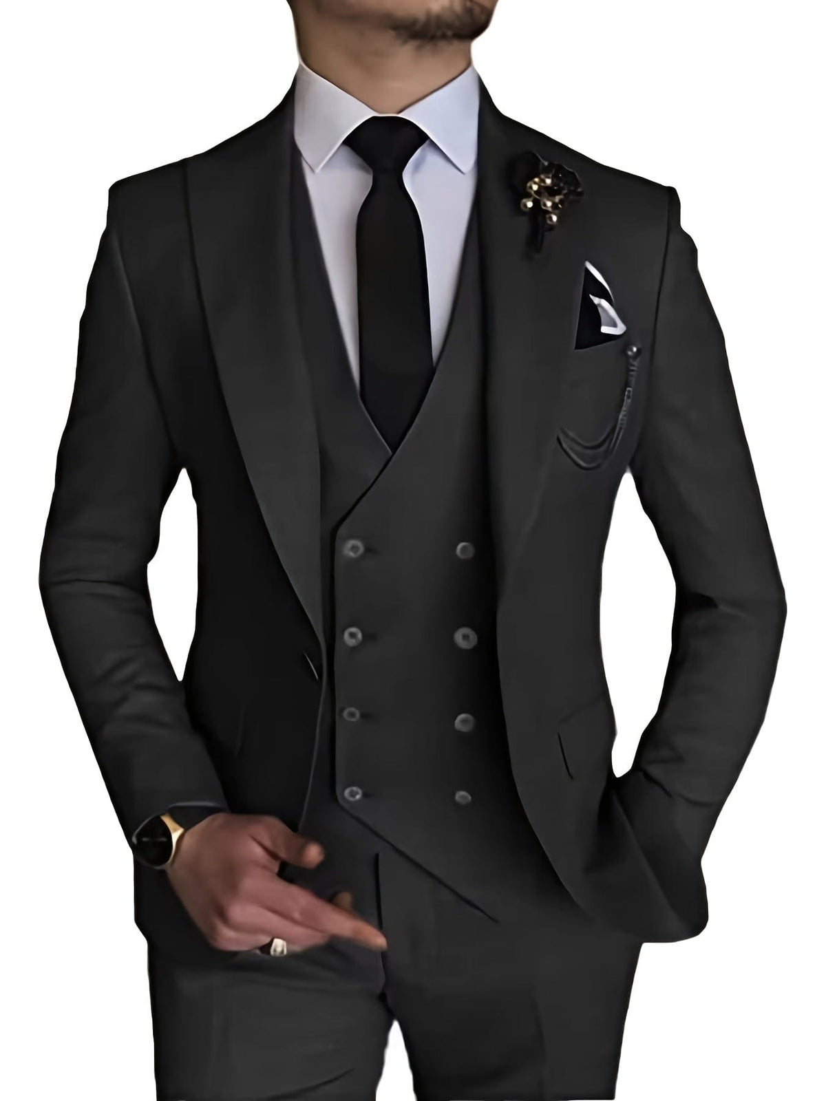 Men's Slim Fit Blazer Double-Breasted Vest and Pants Suit Set
