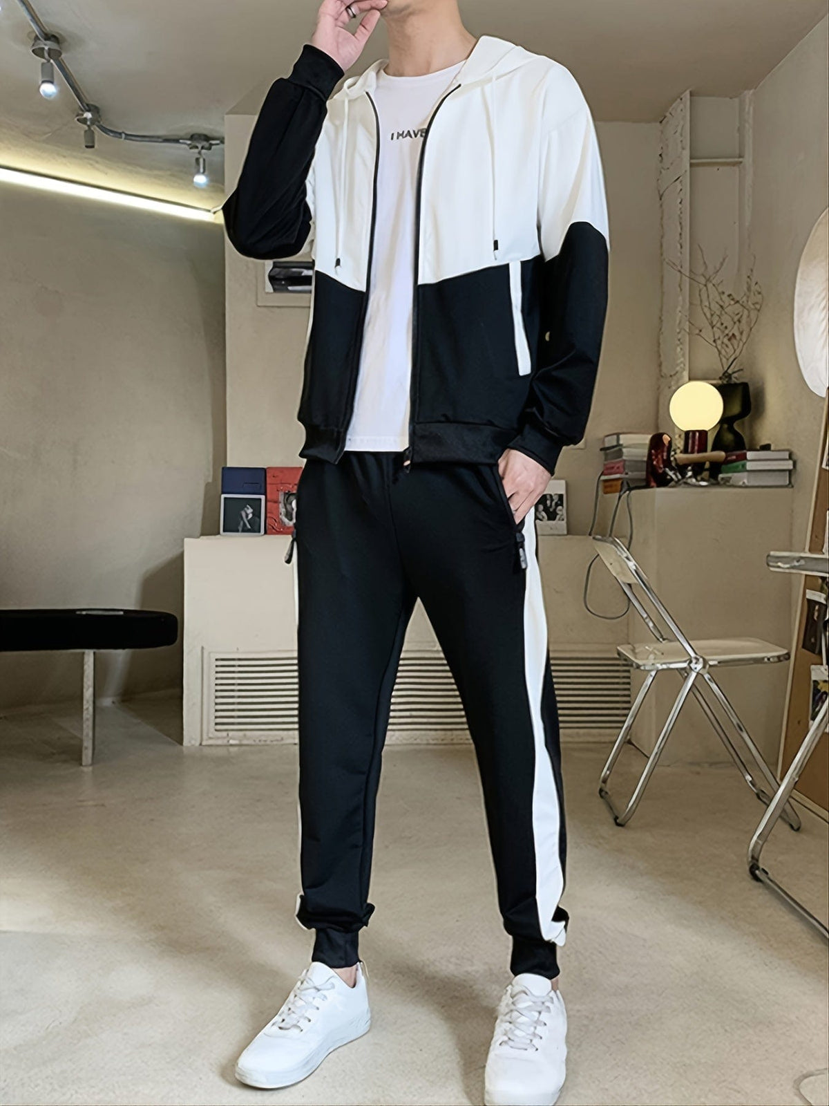 Men's Zip-Up Hooded Jacket & Trousers Set