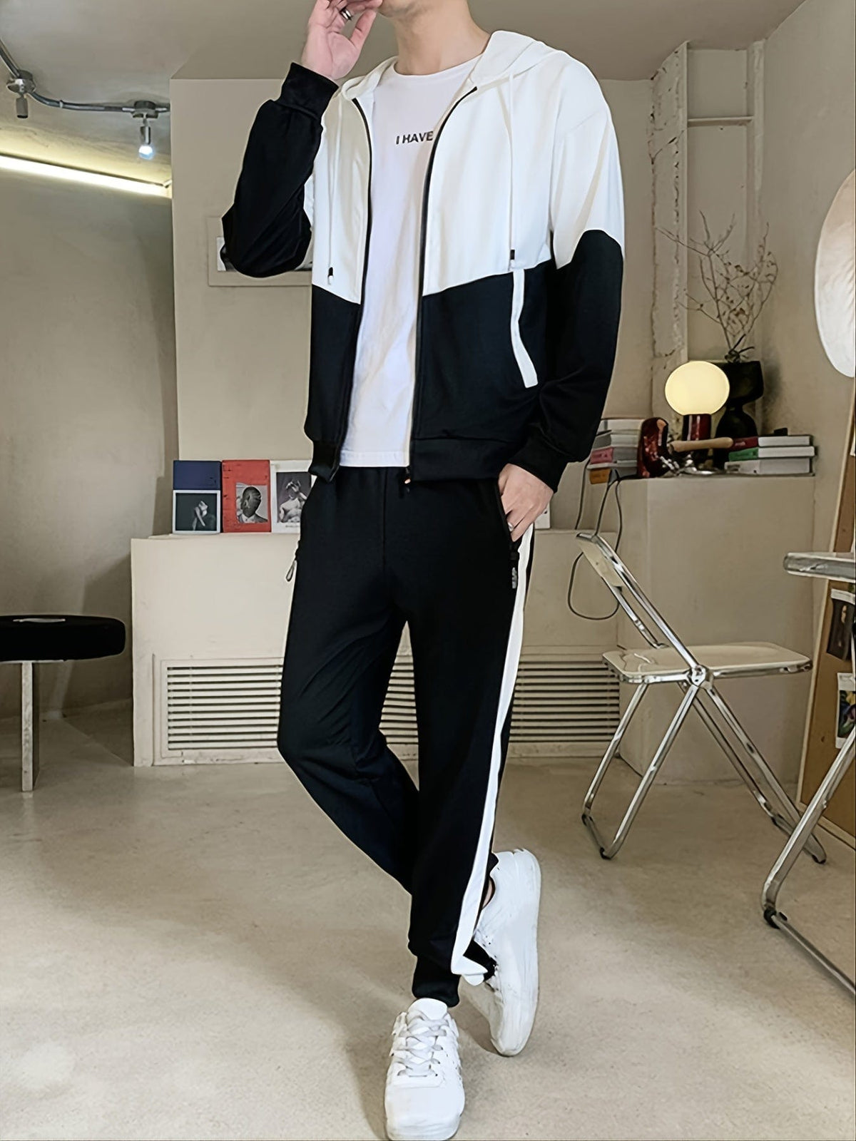Men's Zip-Up Hooded Jacket & Trousers Set