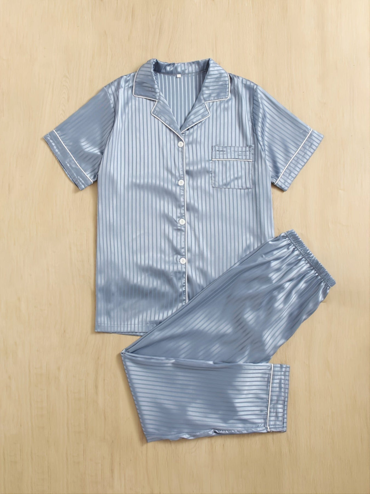Men's Satin Button-Up Striped Pajama Set, Sleepwear