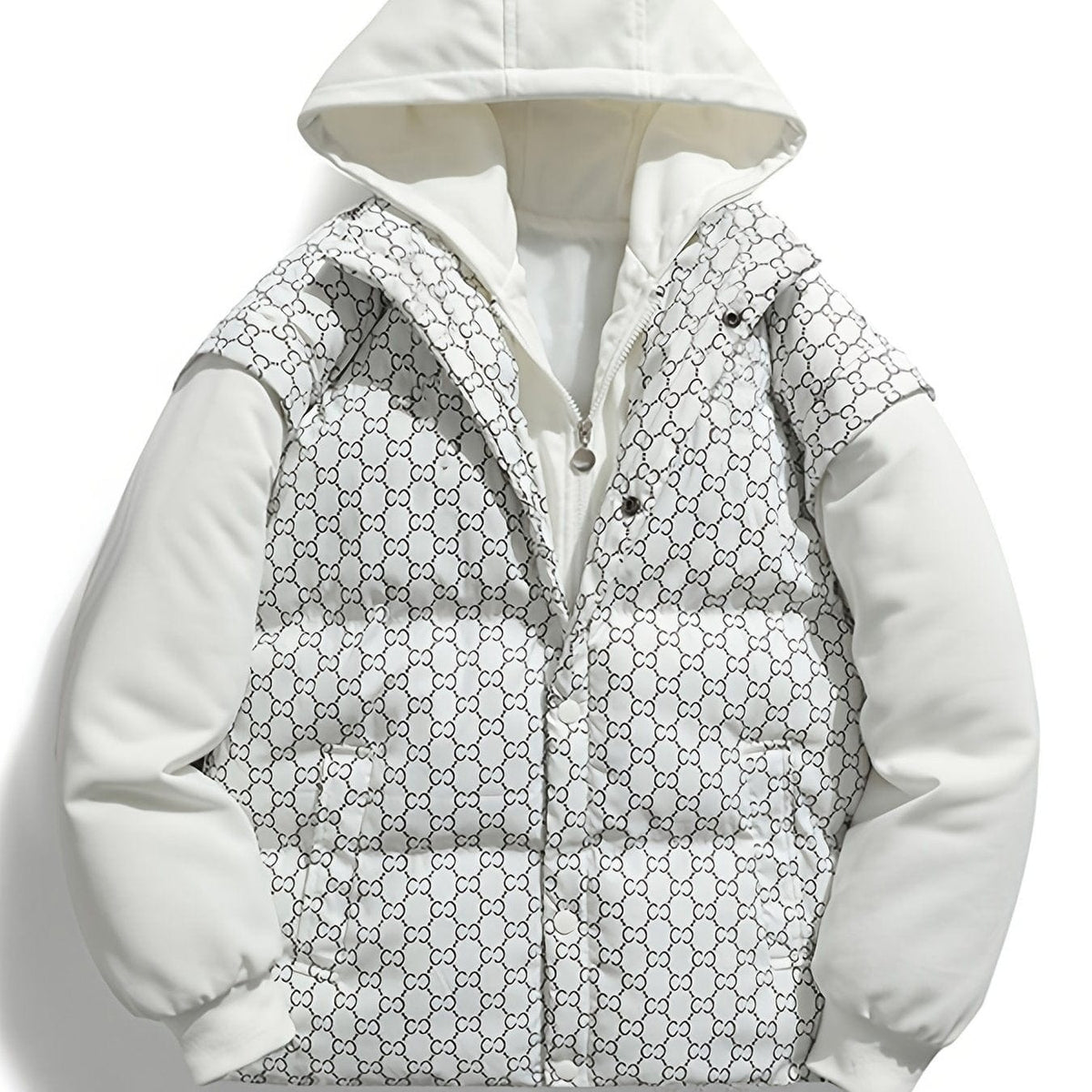 Men's Winter Hooded Cotton Padded Jacket, Faux Two-Piece Coat