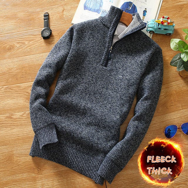 Men's Winter Fleece Half-Zip Turtleneck Knit Wool Pullover Sweater