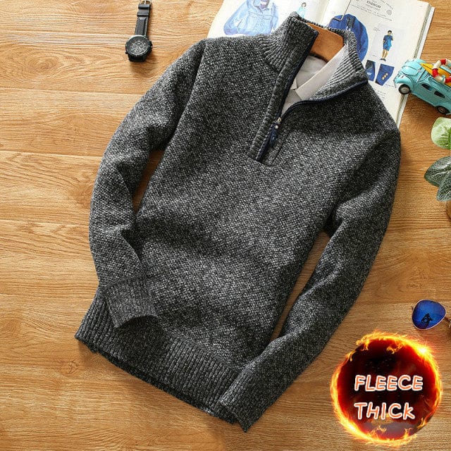 Men's Winter Fleece Half-Zip Turtleneck Knit Wool Pullover Sweater