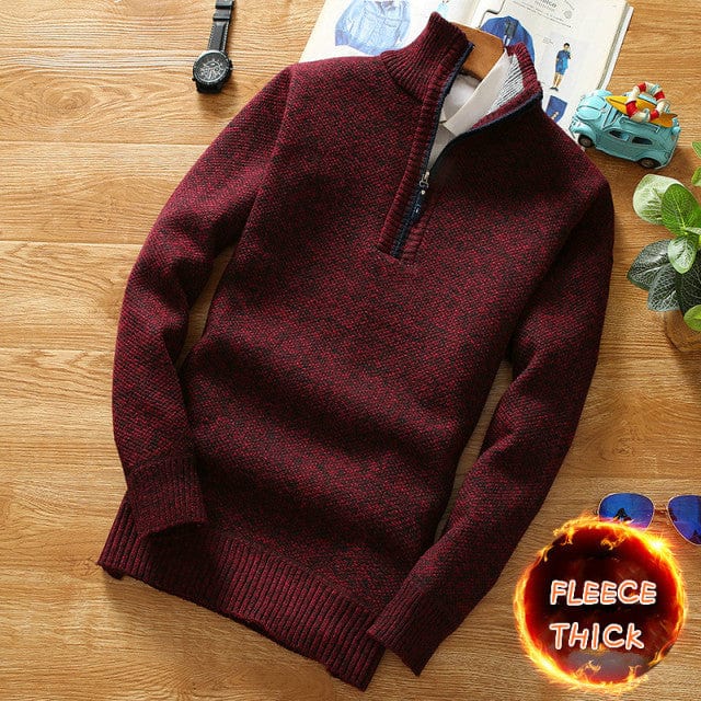 Men's Winter Fleece Half-Zip Turtleneck Knit Wool Pullover Sweater