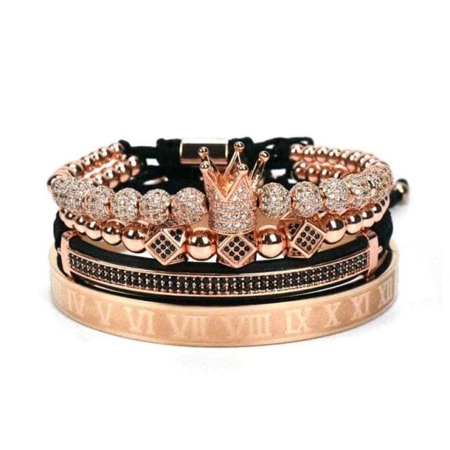 Men's 4pc Crown Charm Macrame Bead Bracelet Set