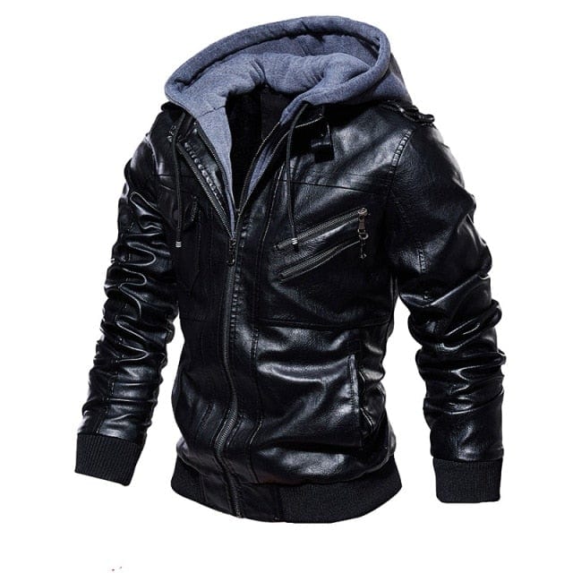 Men's Winter PU Motorcycle Biker Leather Jacket