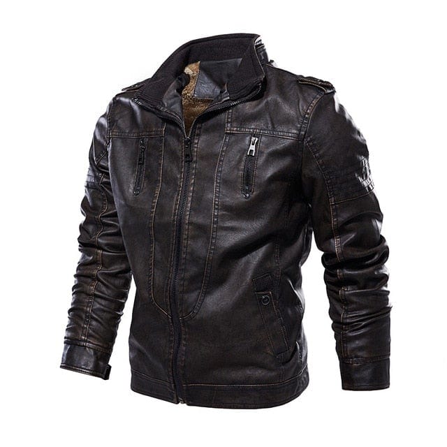 Men's Winter PU Motorcycle Biker Leather Jacket