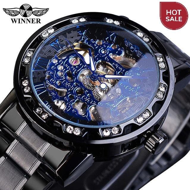 Winner Transparent Fashion Diamond Luminous Gear Movement Royal Design Men Top Brand Luxury Male Mechanical Skeleton Wrist Watch