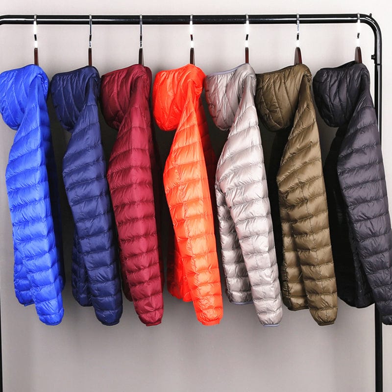 Men's Packable Lightweight Water-Resistant Hooded Down Jacket