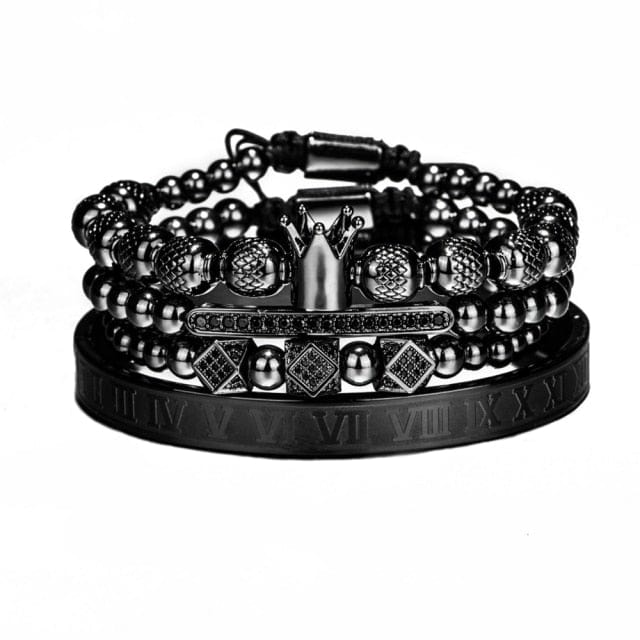 Men's Gold Crown Roman Numeral Braided Bracelet