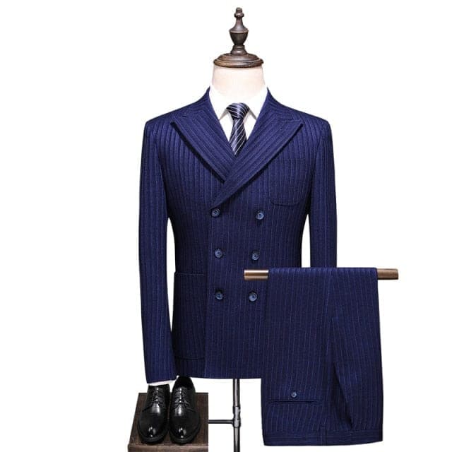 Men's Slim-Fit Plaid Double-Breasted Six-Button Business Suit