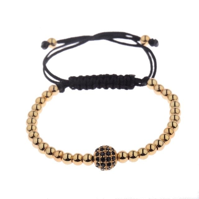 Men's Black CZ Bead Macrame Bracelet, Copper Accent Beads