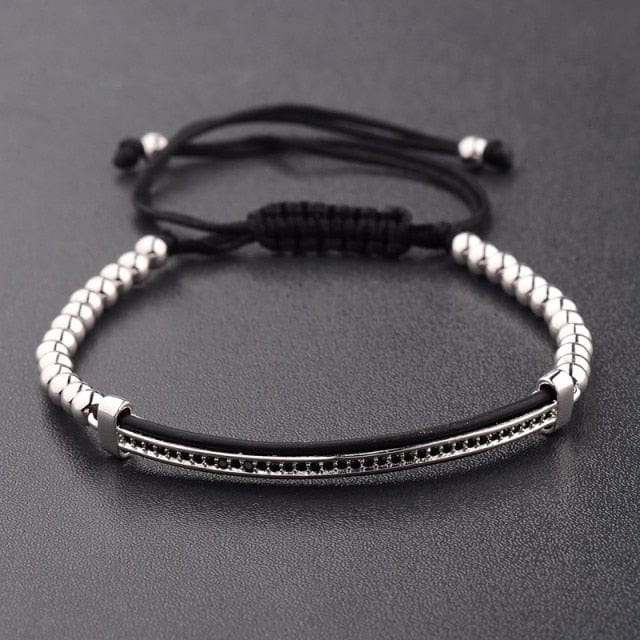Men's Black CZ Bead Macrame Bracelet, Copper Accent Beads