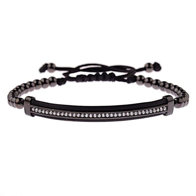 Men's Black CZ Bead Macrame Bracelet, Copper Accent Beads