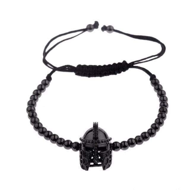 Men's Black CZ Bead Macrame Bracelet, Copper Accent Beads