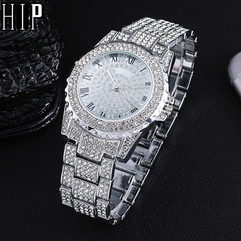 Unisex Hip Hop Iced Out Date Quartz Micropave CZ Watch
