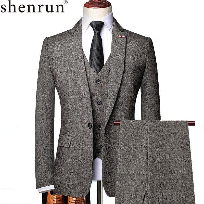 Men's Slim 3-Piece Business Suit, Gray or Brown