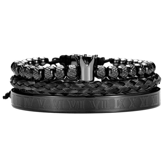 Men's Roman Crown Stainless Steel Adjustable Charm Bracelet