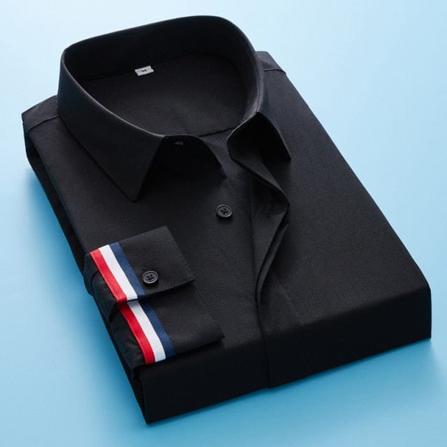 Men's Classic White Black Korean Covered Placket Long Sleeve Shirt