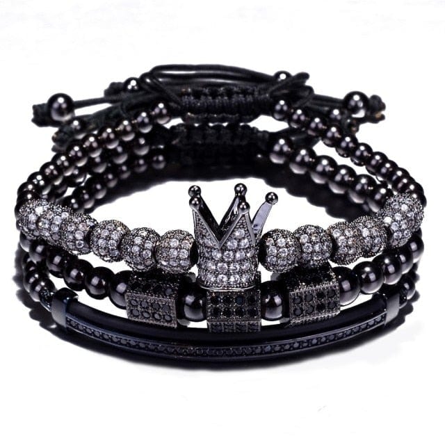 Men's 3-Piece Gold Zircon Hip Hop Bracelet Set