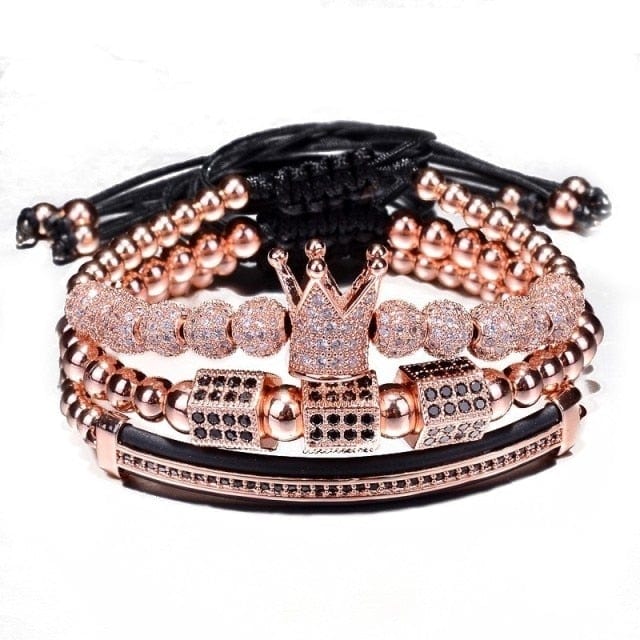 Men's 3-Piece Gold Zircon Hip Hop Bracelet Set
