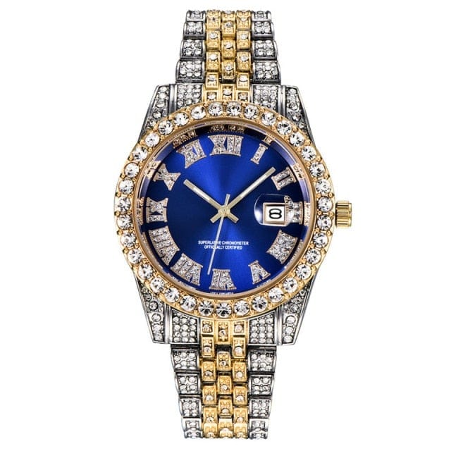 Unisex Hip Hop Iced Out Date Quartz CZ Wrist Watch