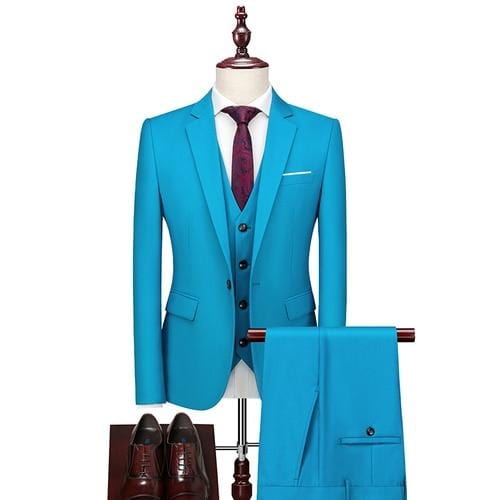 16 Color Basic Style Men's Casual Solid Color 3 Pieces Suits / Male One Button Blazers Jacker Coat Trousers Pants Vest Waistcoat