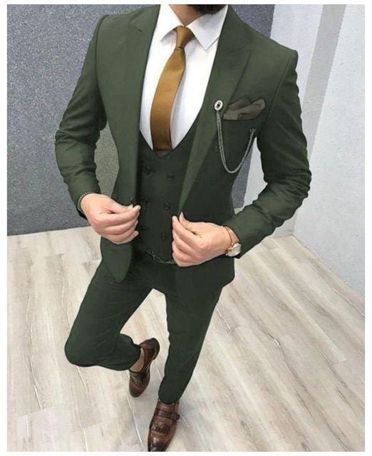 2020 Three Piece Royal Blue Men Suits Peaked Lapel Custom Made Wedding Tuxedos Slim Fit Male Suits (Jacket + Pants + Vest+Tie)