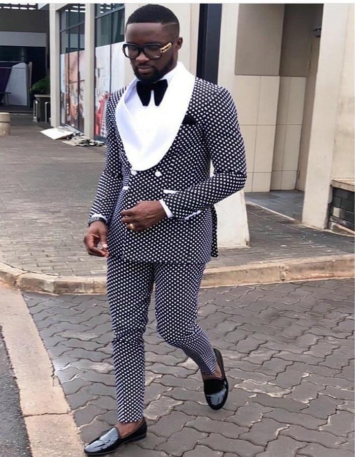 Men Black Double Breasted Wedding Groom Suit With Pants Tuxedo