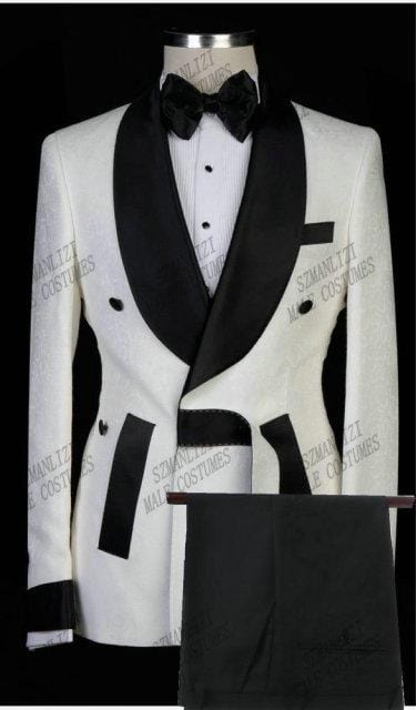 Men Black Double Breasted Wedding Groom Suit With Pants Tuxedo
