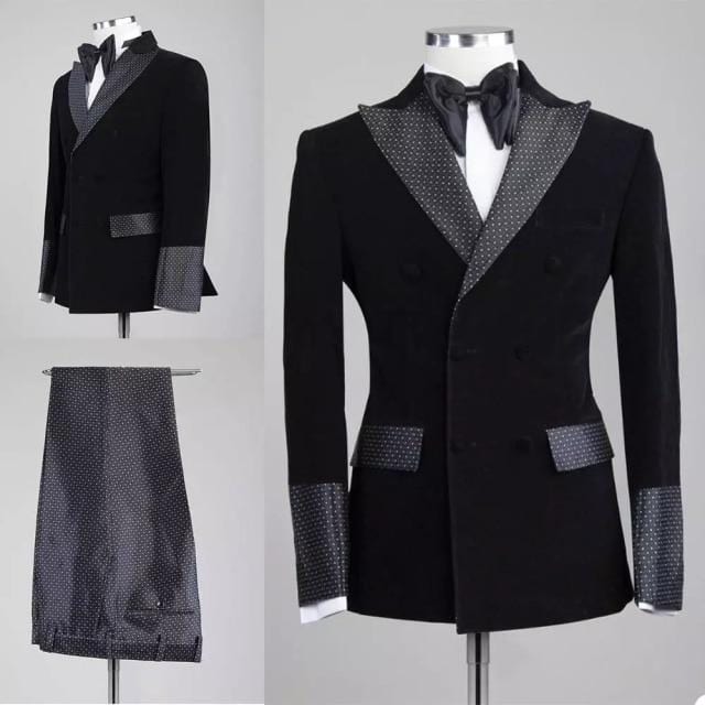 Men Black Double Breasted Wedding Groom Suit With Pants Tuxedo