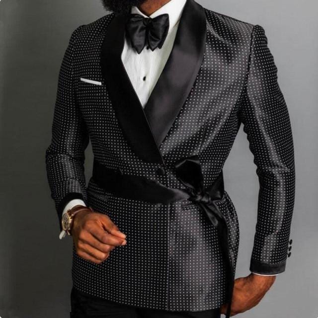 Men Black Double Breasted Wedding Groom Suit With Pants Tuxedo
