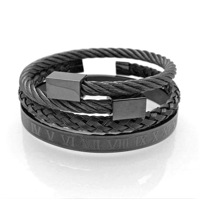 Men's Gold Stainless Steel Roman Crown 3-Piece Hip Hop Bracelet Set