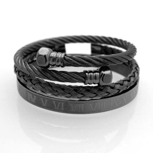 Men's Gold Stainless Steel Roman Crown 3-Piece Hip Hop Bracelet Set