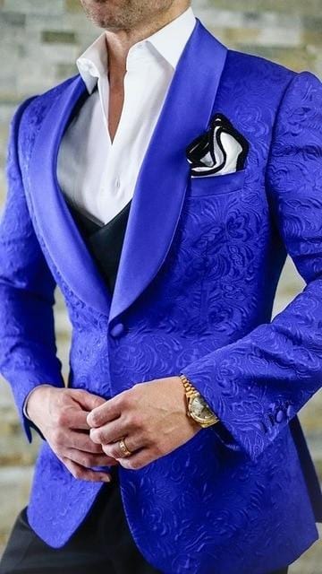 Men's White Shawl Lapel Jacquard Wedding Tuxedo