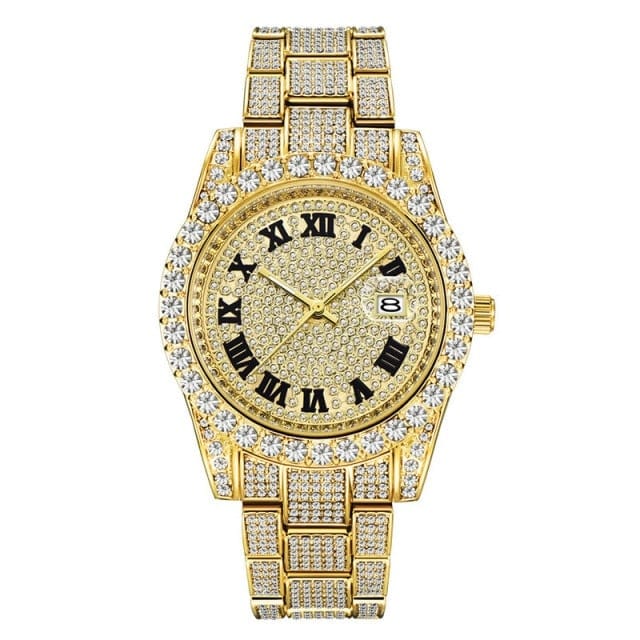Unisex Hip Hop Iced Out Micropave CZ Date Quartz Watch