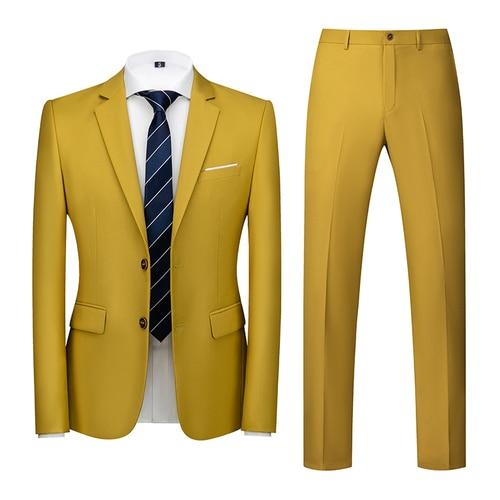 2020 Spring Autumn Fashion New Men's Business Casual Solid Color Suits / Male Two Button Blazers Jacker Coat Trousers Pants
