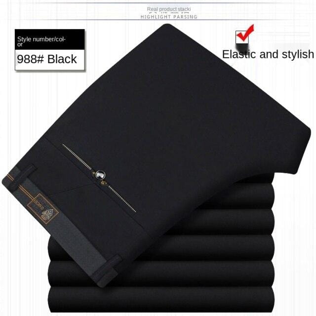 Men's White Black Thin Stretch Formal Dress Trousers, Office Suit Pants