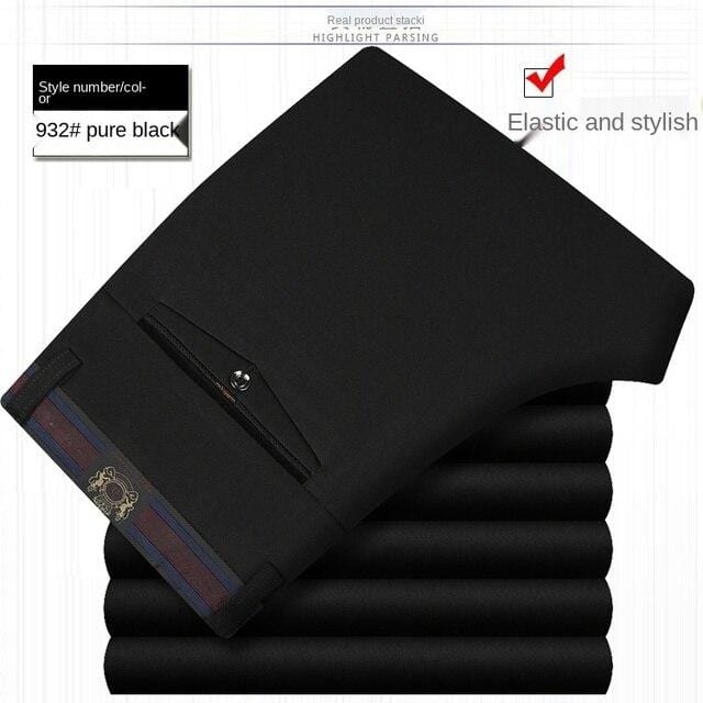 Men's White Black Thin Stretch Formal Dress Trousers, Office Suit Pants