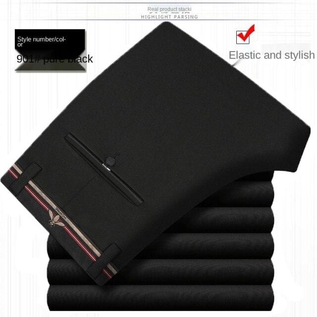 Men's White Black Thin Stretch Formal Dress Trousers, Office Suit Pants