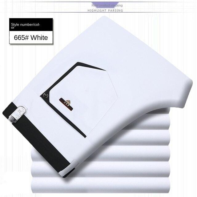 Men's White Black Thin Stretch Formal Dress Trousers, Office Suit Pants