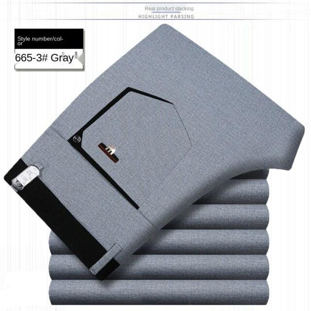 Men's White Black Thin Stretch Formal Dress Trousers, Office Suit Pants