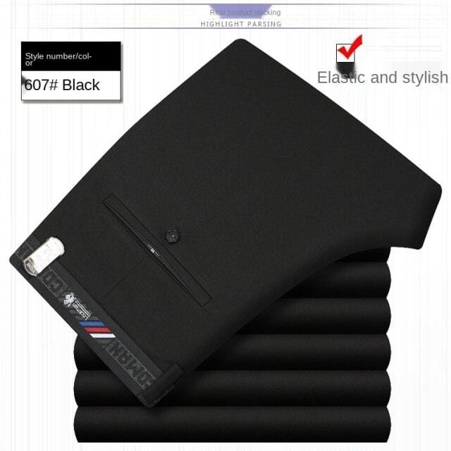Men's White Black Thin Stretch Formal Dress Trousers, Office Suit Pants