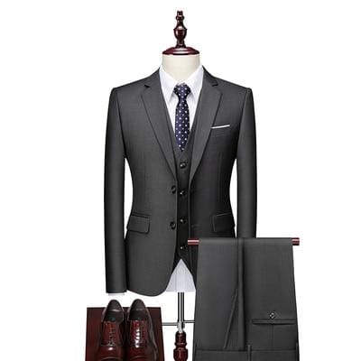 16 Color Basic Style Men's Casual Solid Color 3 Pieces Suits / Male One Button Blazers Jacker Coat Trousers Pants Vest Waistcoat