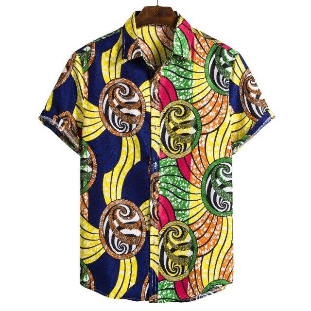 Men Dashiki Loose Blouse Fashion Tee Tops Bazin Riche African India Casual T Shirt Ankara Homme Short Sleeve Print Retro Clothes