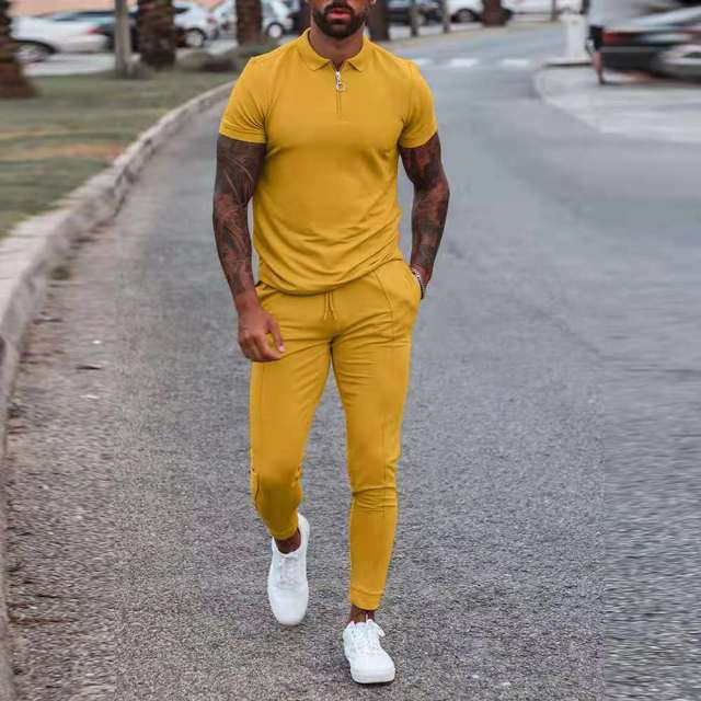 Men's Zip Polo Shirt and Print Jogger Tracksuit Set