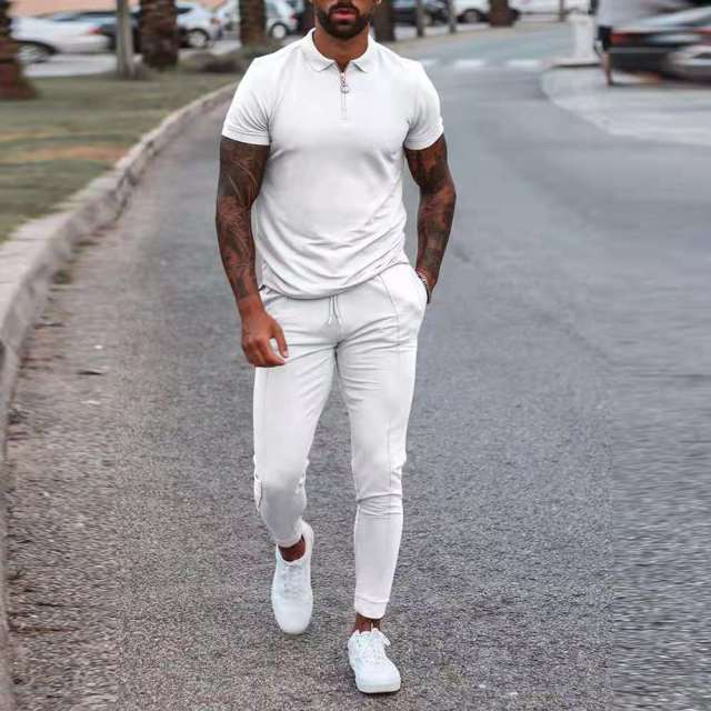 Men's Zip Polo Shirt and Print Jogger Tracksuit Set