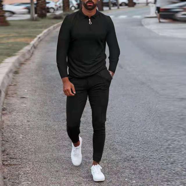 Men's Zip Polo Shirt and Print Jogger Tracksuit Set